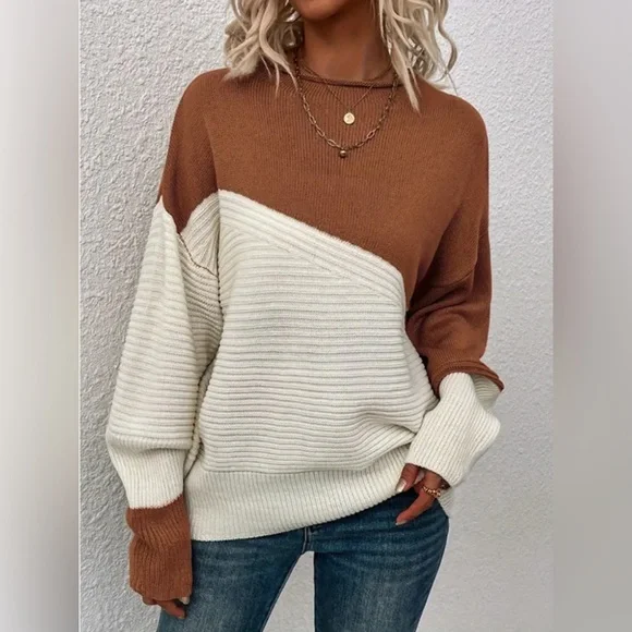 Color Block Ribbed Knit Sweater - Picture 2 of 4